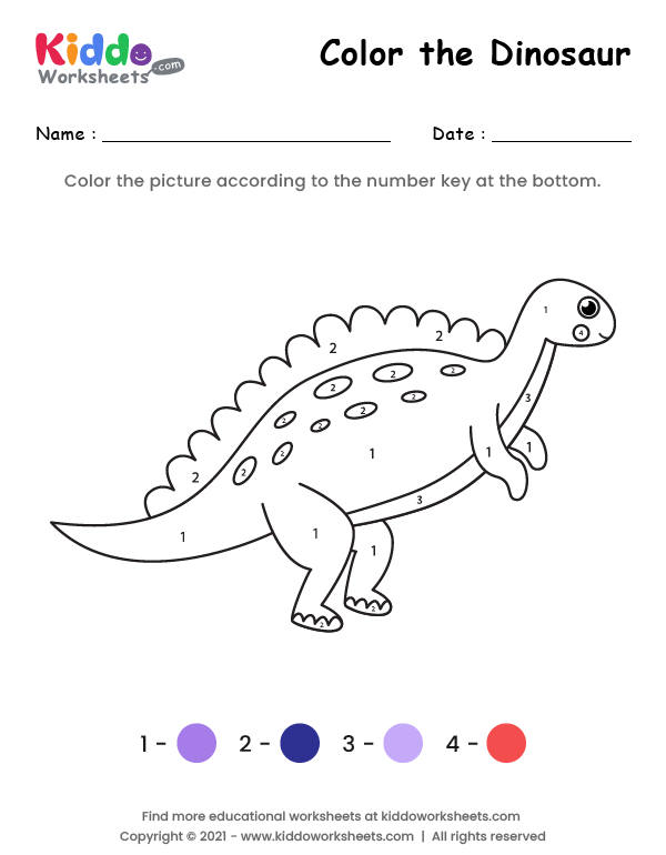 free printable color the dinosaur 6 worksheet kiddoworksheets