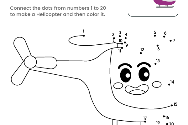 Dot to Dot Helicopter Worksheet