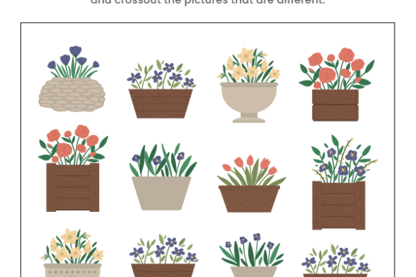 Find the same Flower Beds Worksheet