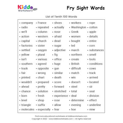 Fry Sight Words List 10