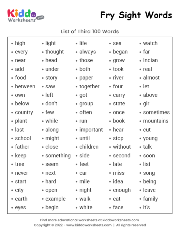 Fry Sight Words List 3