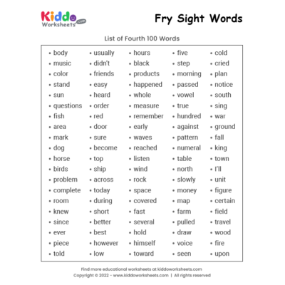 Fry Sight Words List 4
