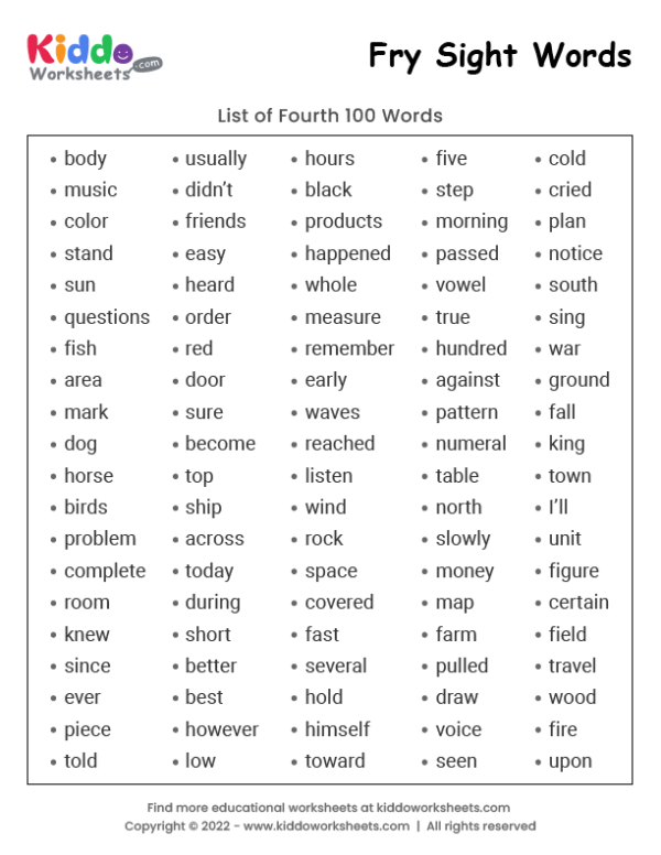 Fry Sight Words List 4
