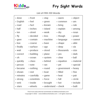 Fry Sight Words List 5