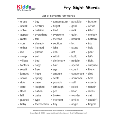 Fry Sight Words List 7