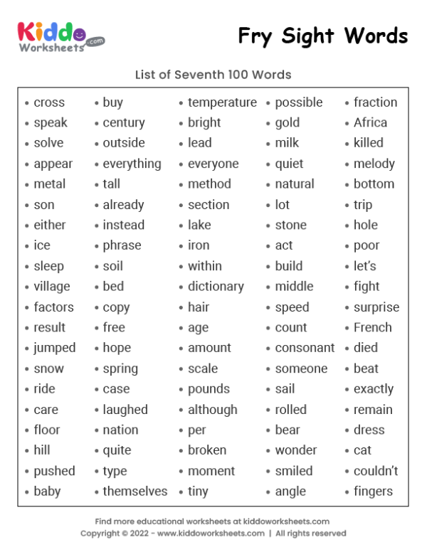 Fry Sight Words List 7