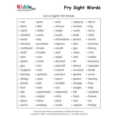 Fry Sight Words List 8