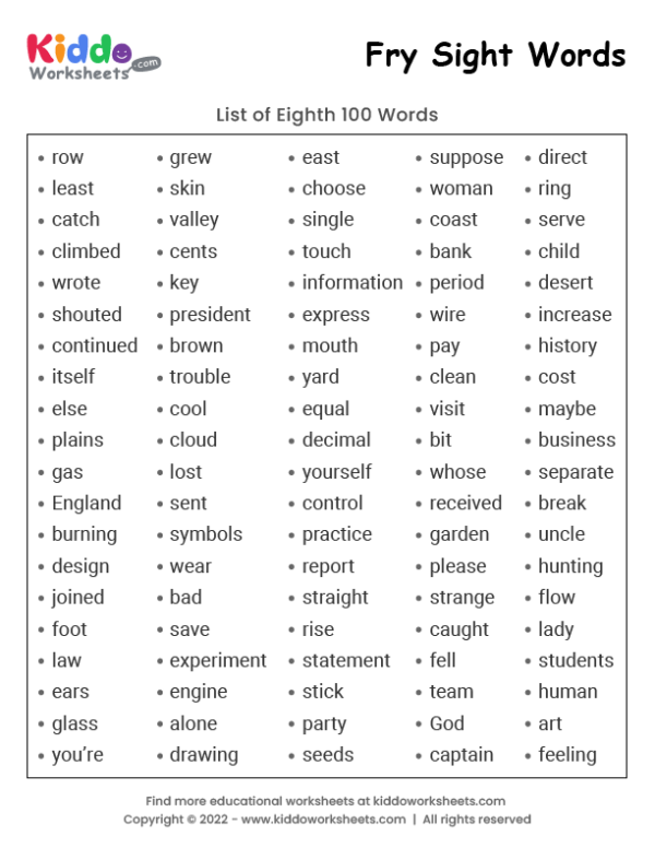 Fry Sight Words List 8