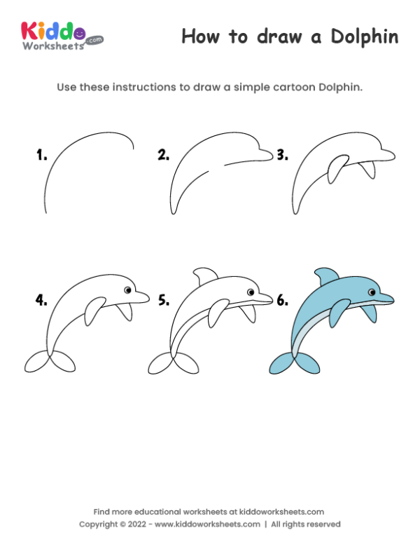 How to draw a cute Dolphin step by step - Cartoon Baby Dolphin drawing easy