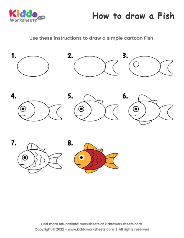 Free Printable How to draw Fish Worksheet - kiddoworksheets