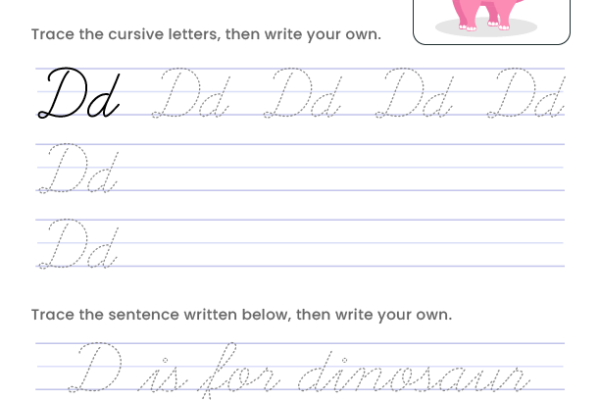 Letter D Cursive Writing Worksheet