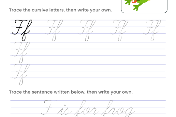 Letter F Cursive Writing Worksheet