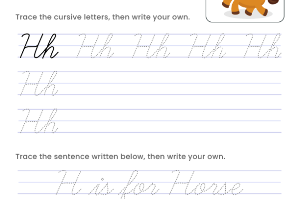 Letter H Cursive Writing Worksheet