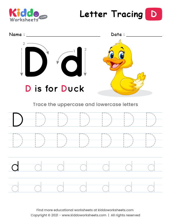 Letter Tracing Alphabet D - kiddoworksheets
