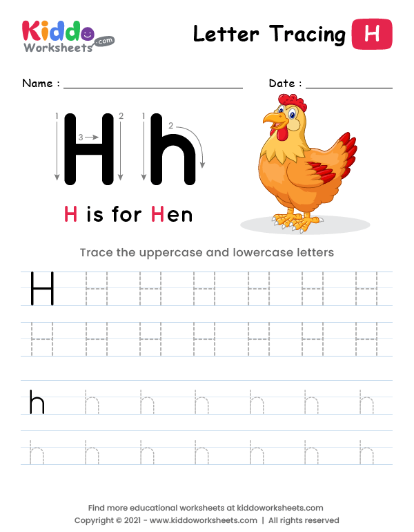 Letter Tracing Alphabet H - kiddoworksheets