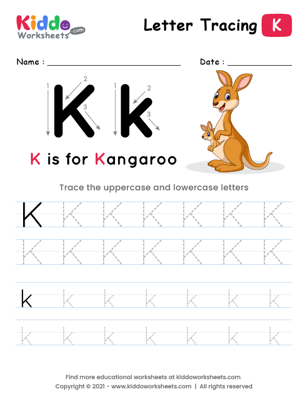 Letter Tracing Alphabet K - kiddoworksheets