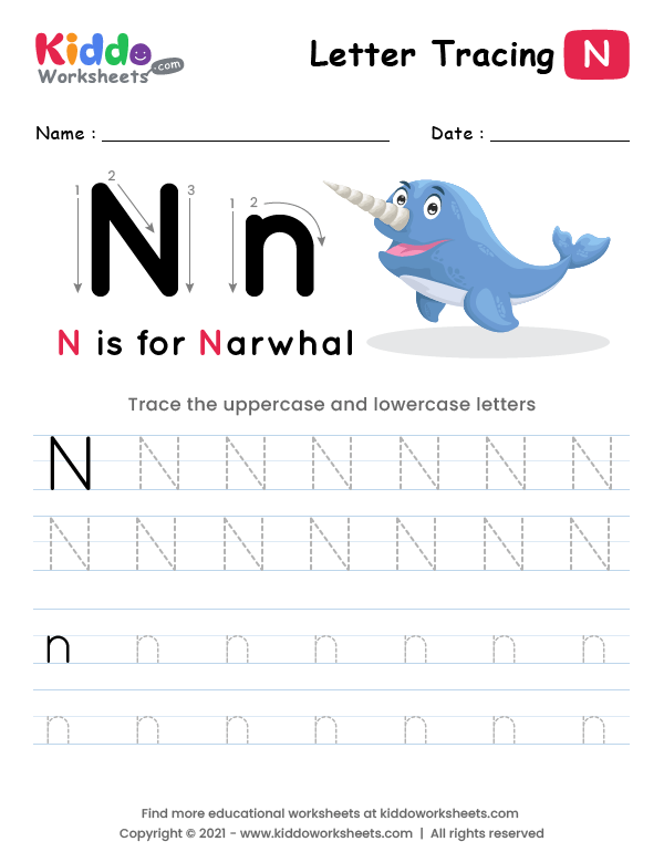 Letter Tracing Alphabet N - kiddoworksheets