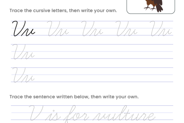 Letter V Cursive Writing Worksheet