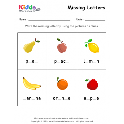 Missing Letters Fruit Worksheet