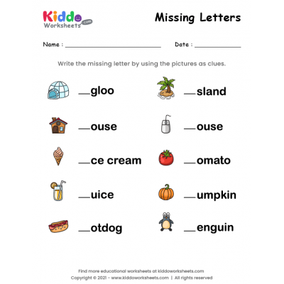 Missing Letters Worksheet 1