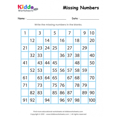 Missing Numbers Worksheet 1-100