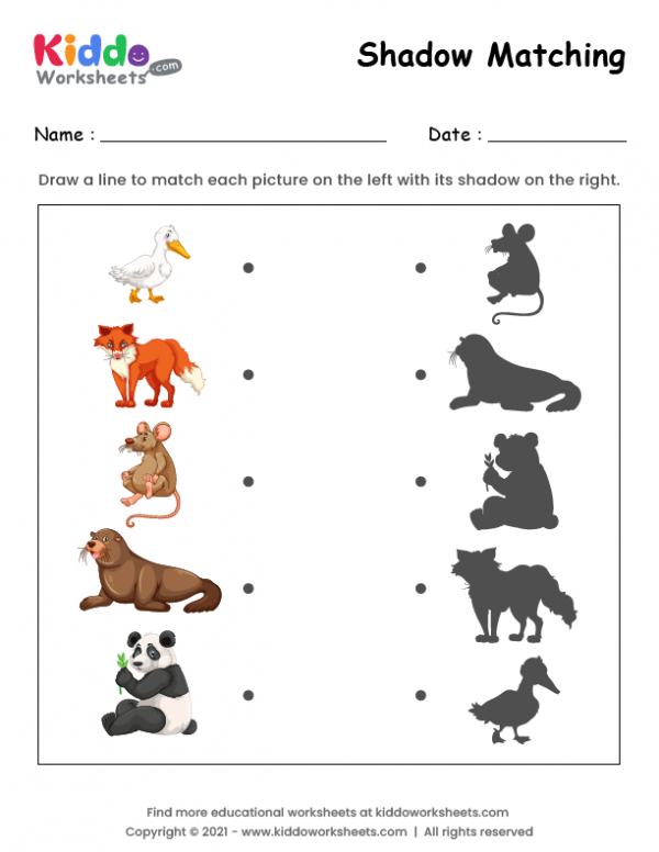 Free Printable Shadow Match Animals Worksheet - kiddoworksheets