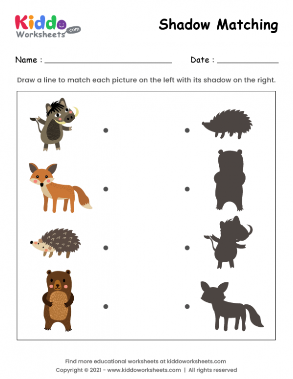 Free Printable Shadow Match Forest Animals Worksheet - kiddoworksheets
