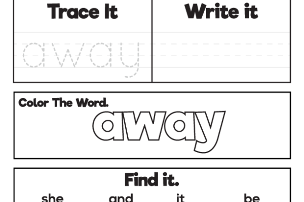 Sight Word Practice away Worksheet