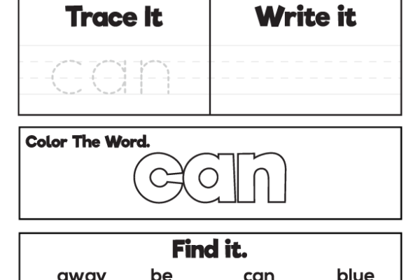 Sight Word Practice can Worksheet
