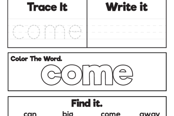 Sight Word Practice come Worksheet