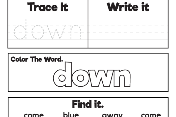 Sight Word Practice down Worksheet