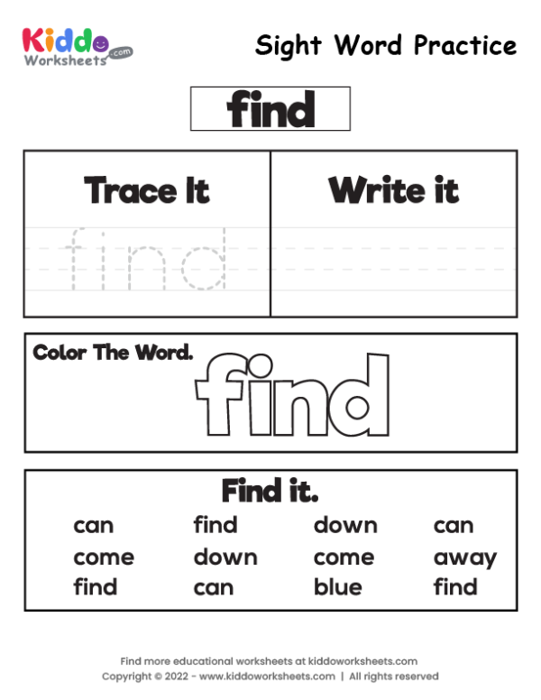 Sight Word Practice find