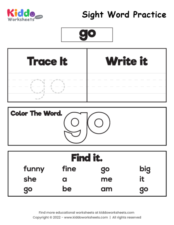 Free Printable Sight Word Practice Go Worksheet Kiddoworksheets