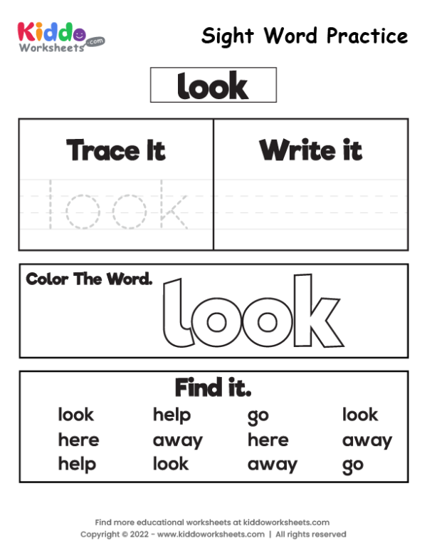 free-printable-sight-word-practice-look-worksheet-kiddoworksheets