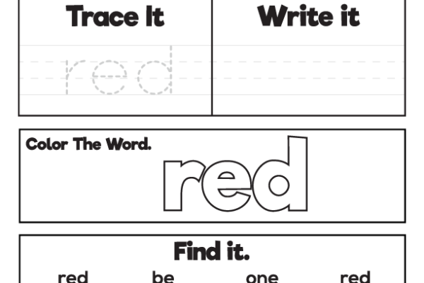 Sight Word Practice red Worksheet