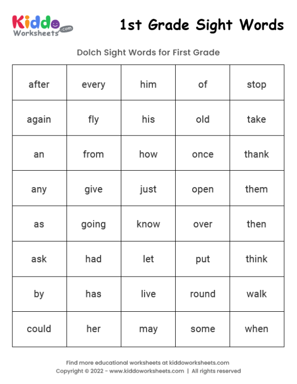 Sight Words 1st Grade