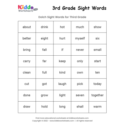 Sight Words 3rd Grade