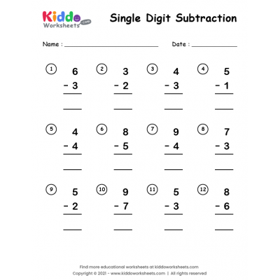Single Digit Subtraction