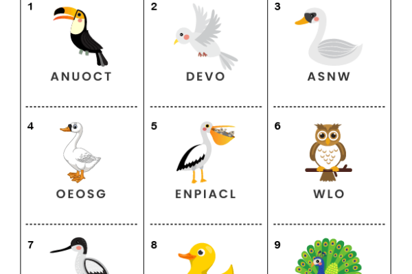 Spelling Word Scramble Birds Worksheet