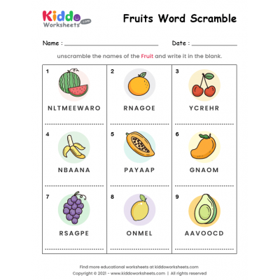Word Scramble Fruits