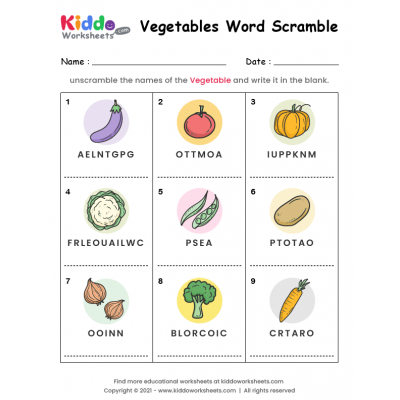 Word Scramble Vegetables