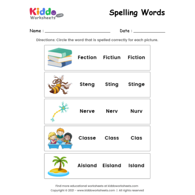 Spelling words Worksheet 1