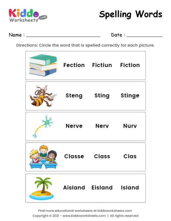 Spelling words Worksheet 1