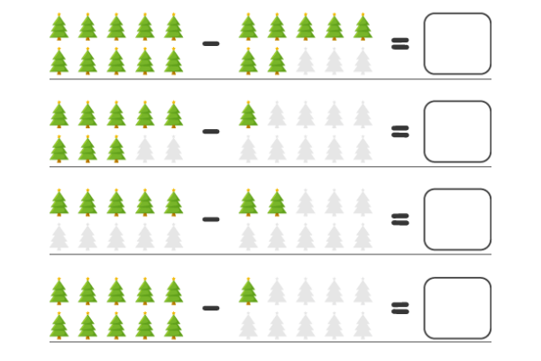 Subtraction Christmas Tree Worksheet