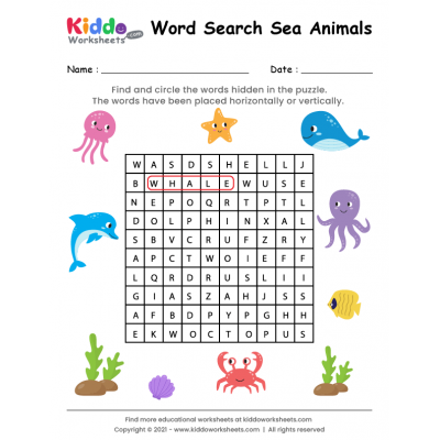 Word Search Sea Animals