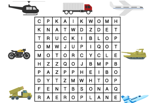 Word Search Transportation Worksheet