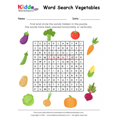Word Search Vegetables