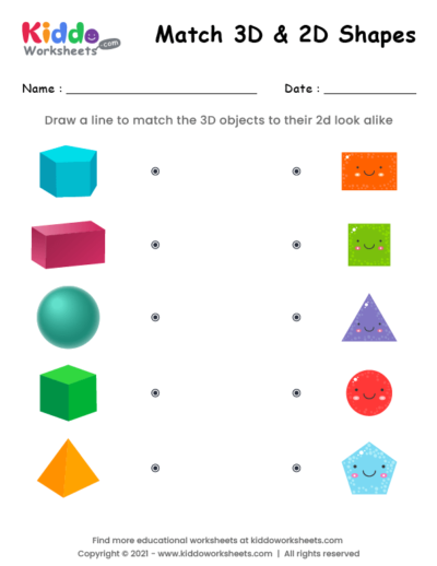 Match 3D and 2D Worksheet