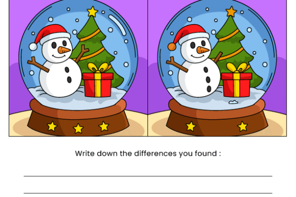 Christmas Snow Globe Find the Difference Worksheet