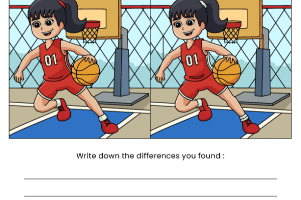 Basketball Spot the Difference Picture Puzzles - kiddoworksheets
